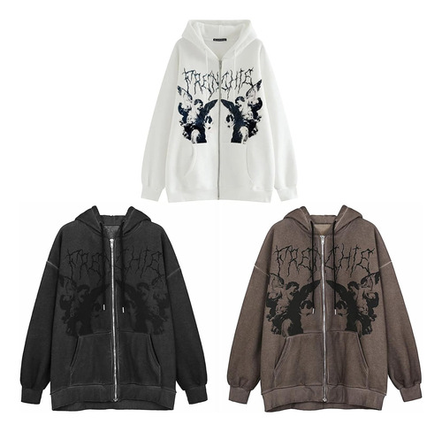 Sudadera De Manga Larga Con Cierre Y Estampado Gráfico -