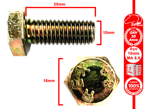 10 Parafusos 10x25mm Aço 8.8 Rosca Inteira Suporte Gnv Preco
