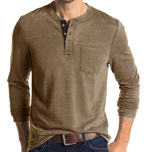 Camiseta Henley Casual Para Hombre Playera De Solapa Frontal