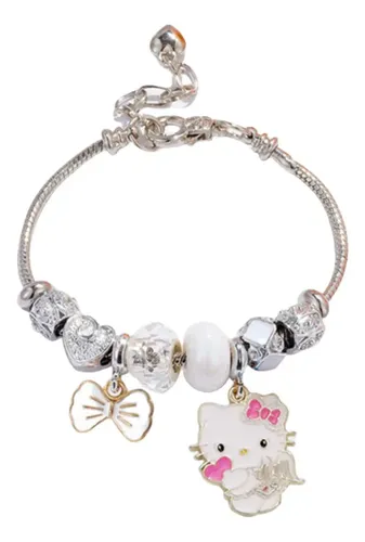 Pulsera Hello Kitty De Acero Inoxidable Ajustable Para Niñas - Regalo Perfecto En Caja