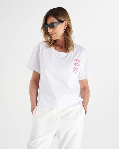 Remera Portsaid Simon Manga Corta Color Blanco Para Mujer