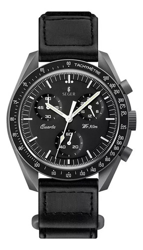 Reloj Unisex Seger 1982 Original Moonswatch Elegante Sport Color de la malla Negro Color del bisel Gris oscuro