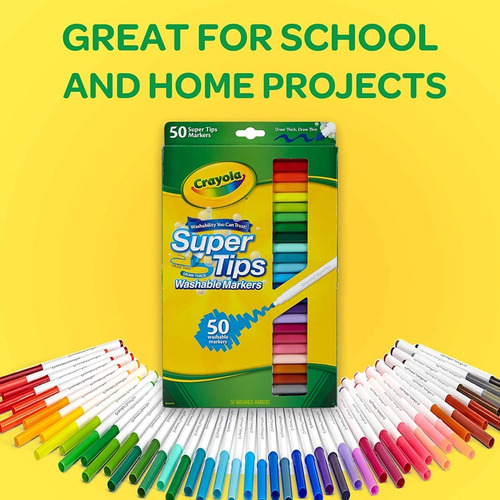 Imagen 2 de 4 de Crayola Supertips 50 Plumones Lavables Niños Dif Colores