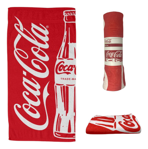 Toalla Coca Cola De Microfibra Absorbente Playa 180x100 Cm Color Rojo Liso