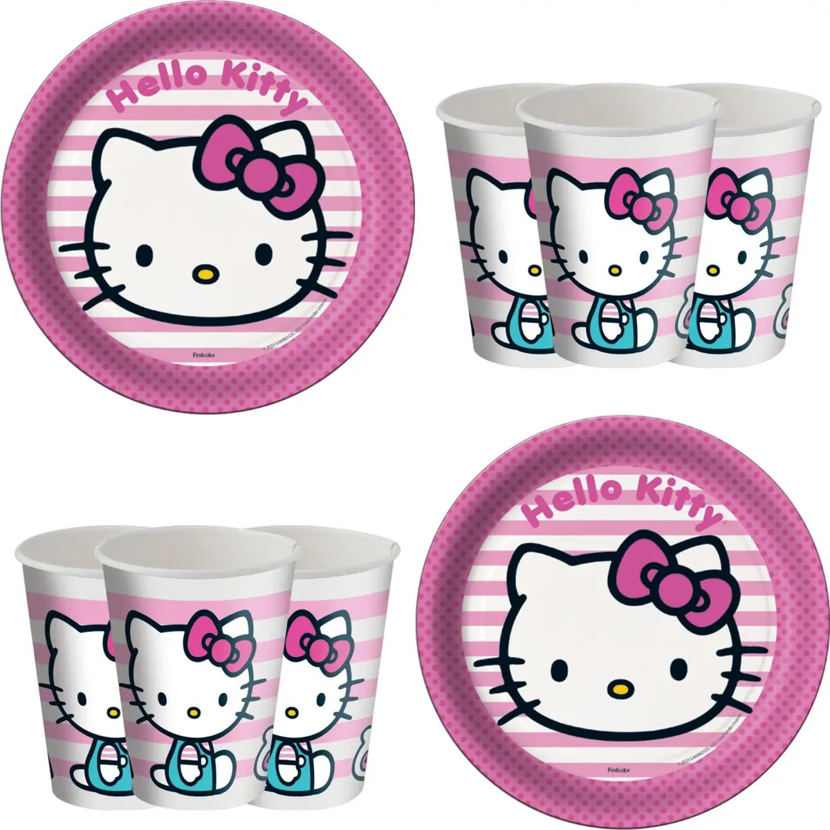 Kit Festa 16 Prato 16 Copo Descartável Papel - Hello Kitty