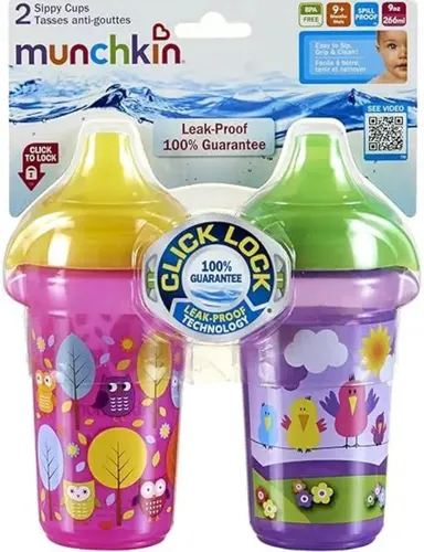 Vaso Aprendizaje Con Válvula Antivuelco X2 266ml Munchkin Fucsia Búhos Y Aves