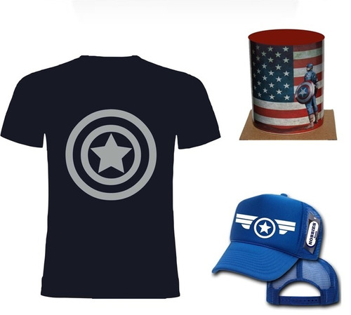 Capitán América Combo Mugs + Gorra + Camiseta