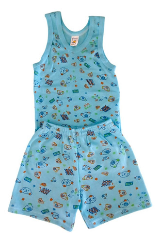 Conjunto Verano Infantil Para Niños Y Niñas Playera Y Short Azul Acero 3 Años