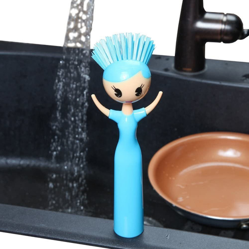 Home-x Muñeca Cocina Scrub Brush, Diseño De Chica (azul)