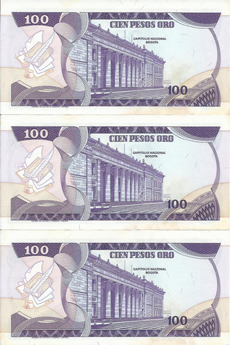 Colombia Trío Consecutivos 100 Pesos 1 Enero 1977(8 Dígitos)