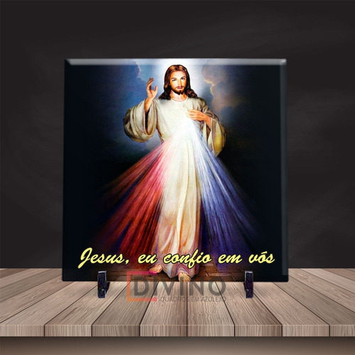 Quadro Jesus Misericordioso Azulejo 20x20 Suporte Porta-ret.