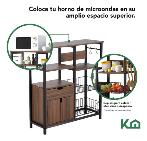 Organizador Mueble Multiusos Para Microondas Con Repisas Canastilla Tablero MDF Color Café Kingshouse