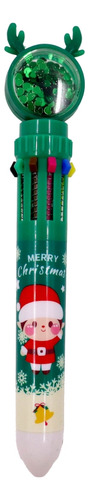 Caneta 10 Cores Natal Lembrancinha Papelaria Fofa Presente Tinta Rena Com Glitter Verde Exterior Verde