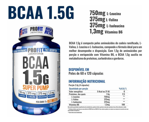 Aminoácido Bcaa Super Pump, 1,5 g, 60 cápsulas, sabor Profit Labs sin sabor