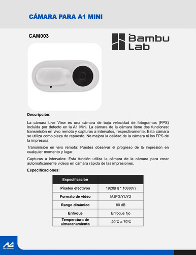 Camara Para Impresora 3d Bambu Lab A1 Mini Cam003
