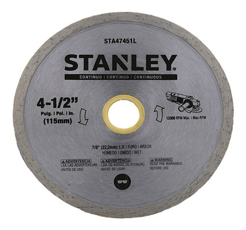 Disco Diamantado Continuo Amoladora 4 1/2 115mm Stanley Color Plateado