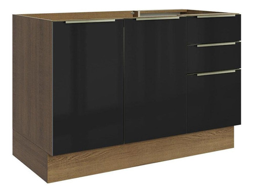 Balcão Gabinete Pia Madesa Lux 120 Cm 2 Portas 3 Gavetas Rp Cor Rustic/Preto