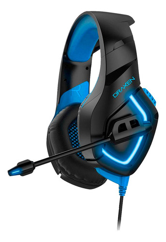 Fone Gamer Draxen Headset Dn100 Preto E Azul Com Led Azul