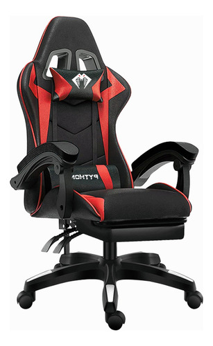 Silla ergonómica para jugadores Python Fly, color rojo, material de tapicería: cuero sintético