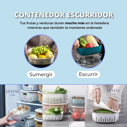 Imagen 2 de 10 de Combo Contenedor Taper Escurridor Desmontable Chico + Grande