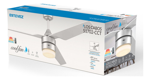Ventilador Techo Los Cabos Led Cálido/frío 52'' Cntrl Remoto Cantidad De Aspas 3 Estructura Plateado Diámetro 52 Frecuencia 60 Hz Material De Las Aspas Plástico