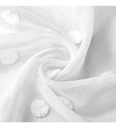 Cortinas Cortas Traslucidas Diseño De Pompones Color Blanco