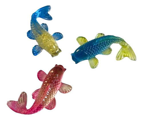 Kit 3 Peixes Carpa Showa Em Resina Atóxica Para Mini Jardim