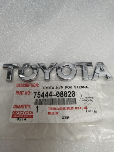 Emblema  Toyota  Toyota Sienna 06-10 Puerta Np: 75443-08020