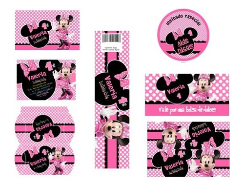 Kit Imprimible Minnie Mouse Rosa Decoración Candy Bar Fiesta