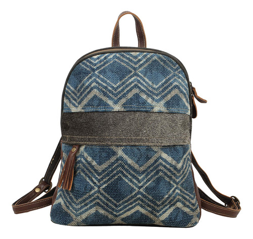 Myra Bag Blue Breeze Lienzo Reciclado Y Mochila De Cuero De