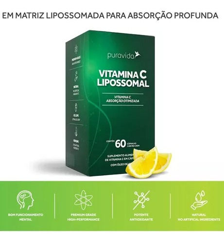 Vitamina C Lipossomal Pura Vida 1100mg + Óleo De Coco 60 Cap