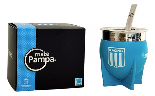 Mate Pampa Xl Racing Club Con Bombilla Color Celeste Personalizado