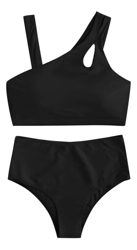 Bikini O Para Mujer Con Hombros Inclinados Y Cintura Alta, H
