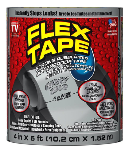 Cinta Flexible, 4 Pulgadas X 5 Pies, Gris, Cinta Impermeable