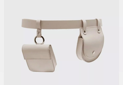 Cinturón De Cuero Zara Con Bolsillos Para Monedero Beige Lisa 90 (Usado)