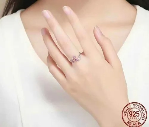 Imagen 3 de 5 de Anillo 100% Plata Esterlina Flores Ajustable Cristales Swaro