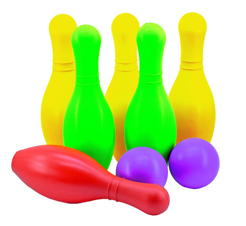 Jogo De Boliche Plástico Colorido - 8 Peças