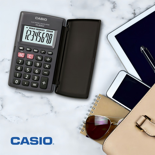 Calculadora Casio Portatil Negro 8 Digitos 10x12 Cm Con Tapa Negro