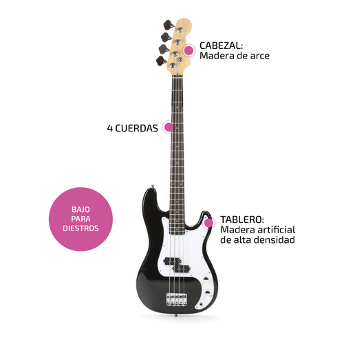 Imagen 3 de 7 de Bajo Electrico Acustico Femmto Precision Cuerda Bajos Orientación De La Mano Diestro Color Negro