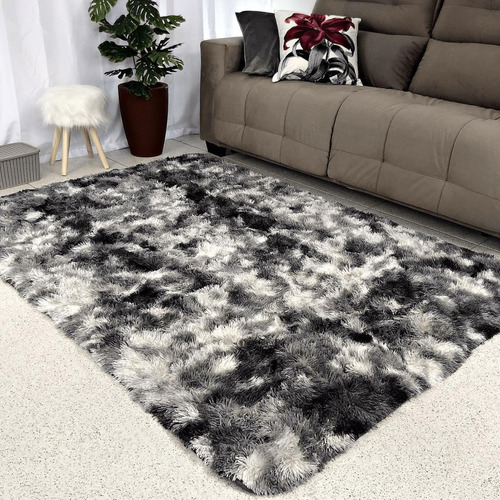 Alfombra Peluda Furry de 1,40 x 2,00 Mts, color gris mixto, para sala de estar y dormitorio