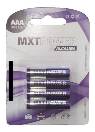 Cartela 4 Pilhas Alcalinas Aaa 1.5 Volts Lr03 Mxt Power