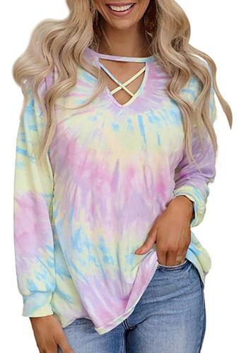 Top Casual Holgado De Manga Larga Con Estampado Tie-dye A La