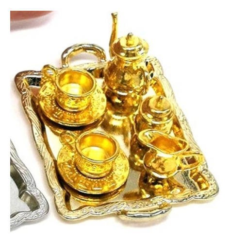 Coleccion Juego De Te Miniatura Escala 1:10 10 Pzs Baño Oro