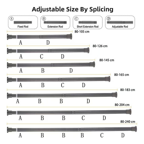 Barra Extensible Para Cortina De Ducha De Baño De 80 A 240cm