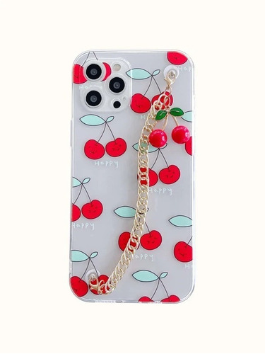 Funda Para Móvil Con Estampado De Cereza Con Cadena Con Tira