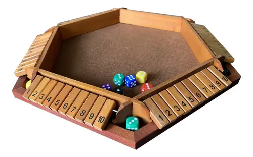 Juego de Dados de Madera Shut The Box, 22 x 22 x 4 cm, Juego de Mesa Plegable para 4 Jugadores, Multicolor con Tiras Numeradas para Bares, Fiestas, Familias y Juegos Interactivos Juego de Dados de Madera Shut The Box, 22 x 22 x 4 cm, Juego de Mesa Plegable para 4 Jugadores, Multicolor con Tiras Numeradas para Bares, Fiestas, Familias y Juegos Interactivos