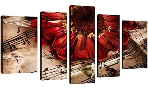 Paneles De Notas Musicales Vintage Con Flores Rojas Para Dec