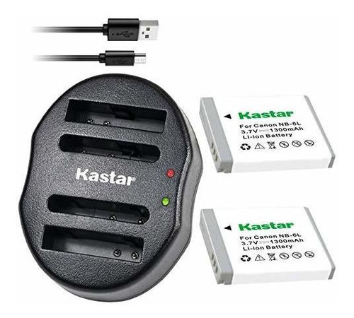 Kastar Batería (x2) Y Cargador Doble Usb Para Canon Nb-6l Y 