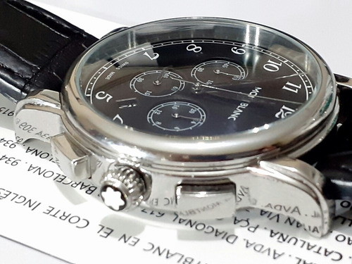 Relógio Montblanc Preto Com Pulseira Em Couro Bovino