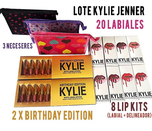 Lote 20 Labiales Kylie Jenner Matte Mate Lipkit +3 Neceseres